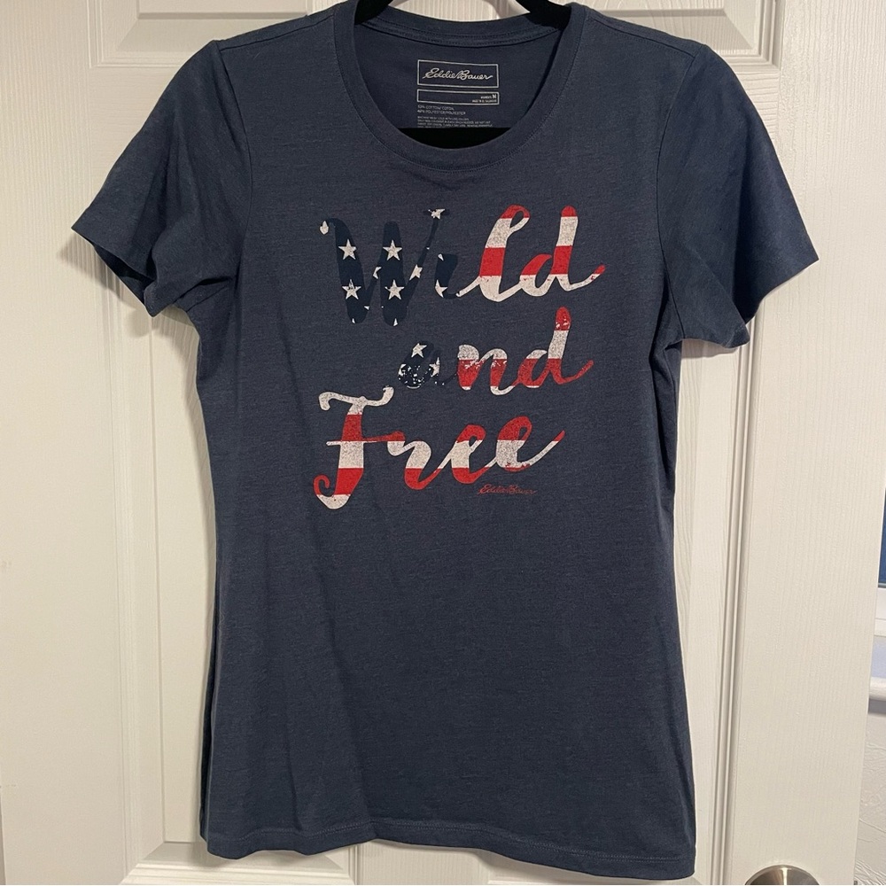 Women’s Eddie Bauer Blue Graphic Tee Wild n’ Free Size Medium